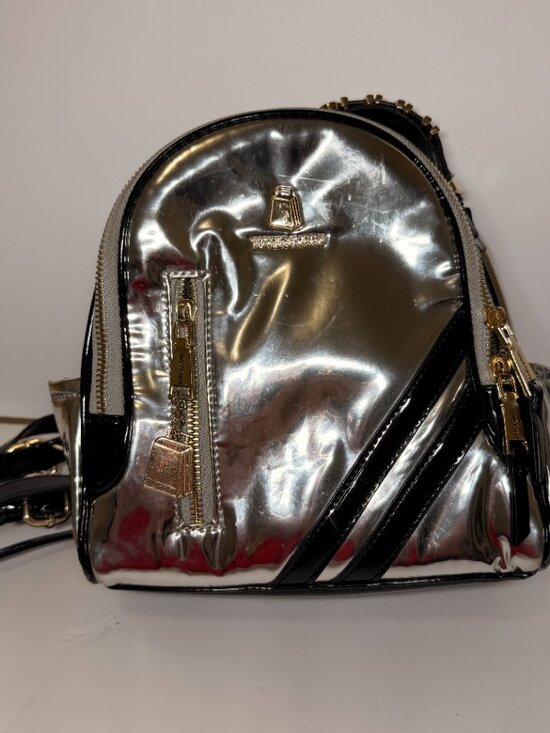 Tote & Carry Metallic Silver Mini Backpack with Black Stripes - Rare/Eye-Catchin main image 4